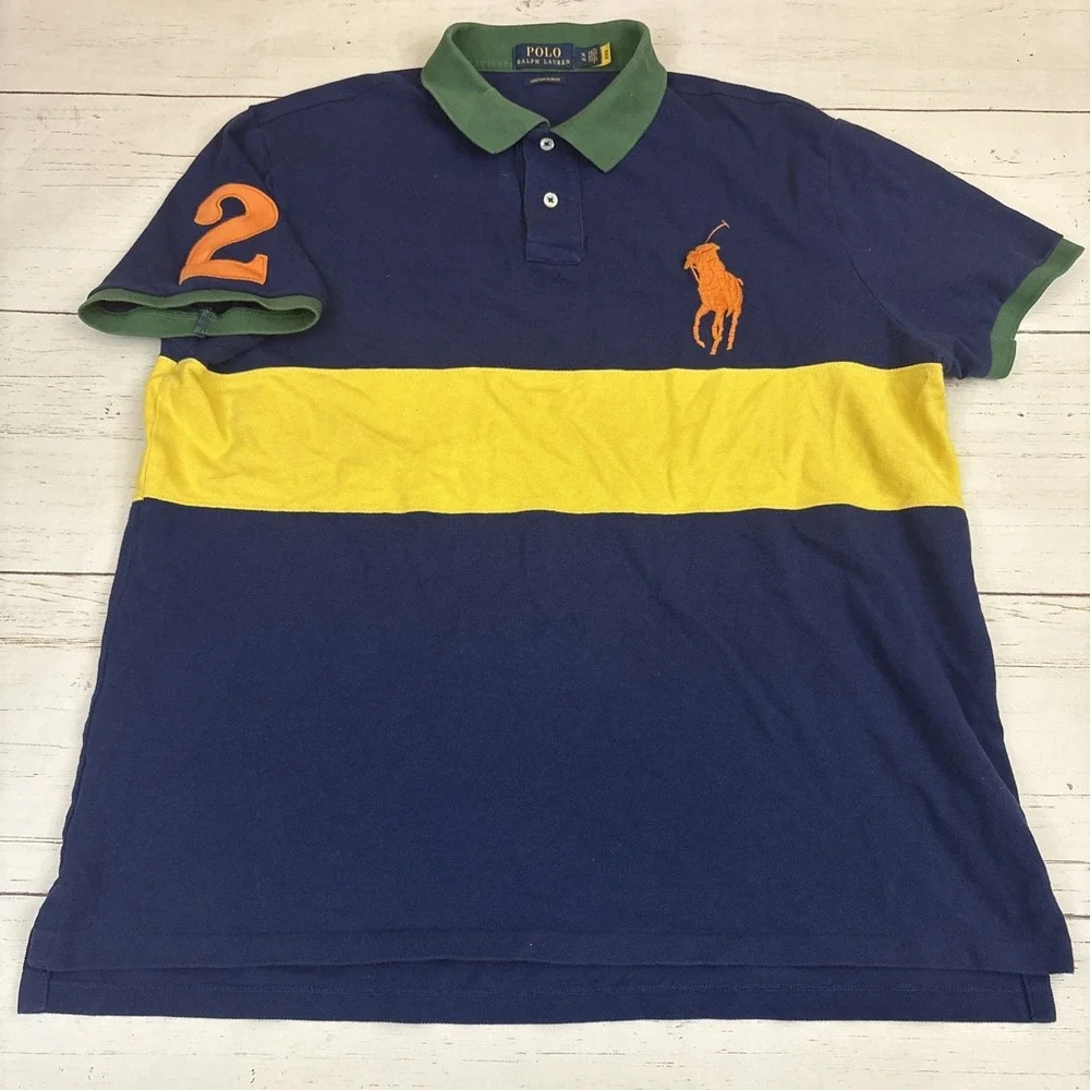 Polo Ralph Lauren Custom Slim Fit Big Pony Polo Shirt Mens XL Colorblock